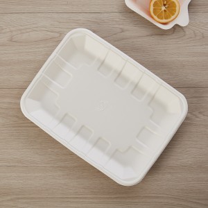 PFAS Free 11″ X 8″ Biodegradable Disposable Sugarcane Bagasse Paper Pulp Molidng Food Tray
