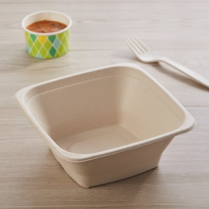PFAS Free 32oz Compostable Biodegradable Square Disposable Bagasse Soup Bowls With Lids