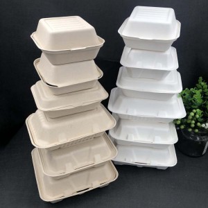 Eco-friendly Disposable Biodegradable Compostable Clamshell Take Away Fast Food Containers Sugarcane Bagasse Pulp Moulded Packaging Lunch Box