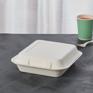 Eco-friendly Disposable Biodegradable Compostable Clamshell Take Away Fast Food Containers Sugarcane Bagasse Pulp Moulded Packaging Lunch Box