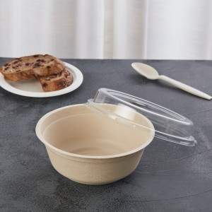 32oz Biodegradable Disposable Salad Food Sugarcane Bagasse Pulp Moulded Bowl With Lid
