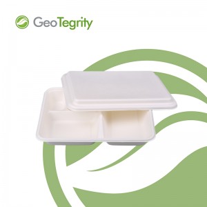 PFAS Free Wholesale  Biodegradable Disposable 4 Compartment Sugarcane Bagasse Paper Pulp Pates Trays With Lid For Food