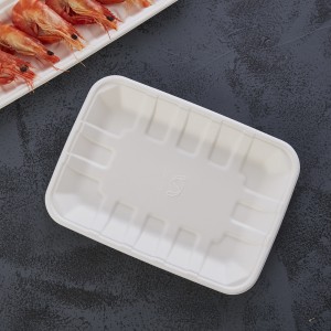 PFAS Free 8″ x 5″ Disposable Eco-friendly Paper Sugarcane Bagasse Pulp Molding Fruit Meal Tray For Food Wholesale