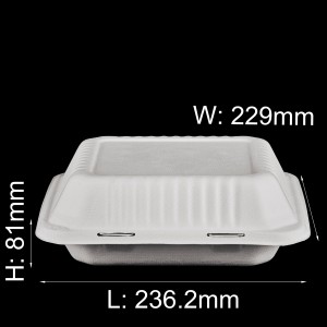 9″ x 9″  Eco friendly Disposable Take Away Sugarcane Bagasse Clamshell Food Container Lunch Box