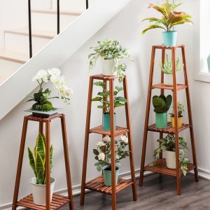 3-Tier Natural Ladder Flower Rack Display Shelf Wood Plant Shelf Outdoor