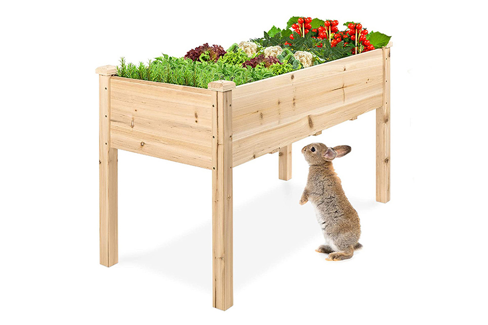 Eco-friendly Wood Outdoor Garden Flower Planter Work Bench Elevated Vegetable Box Stand 2 Tier Raised Garden Bed