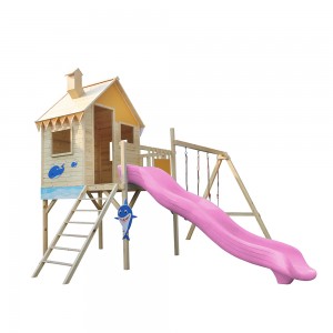 Outdoor Wooden Playhouse with Red Outdoor Playground Solid Wood Canadian Hemlock,wooden Playground Slide