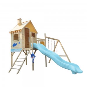 Professional Factory for Manufacturer Sturdy structure Outing Wooden Swing Set For Children Playground with Vinyl Canopy and Yellow Dual Slides