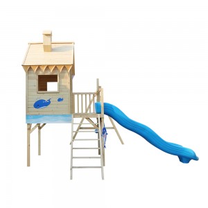 Outdoor Wooden Playhouse with Red Outdoor Playground Solid Wood Canadian Hemlock,wooden Playground Slide