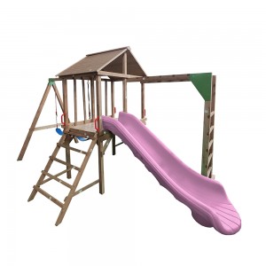 Wholesale outdoor wooden playhouses for kids wood play house for children with slide