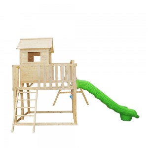2022 Large Outdoor Playground Child Wood Kids Play Wooden House Playhouses With Slide