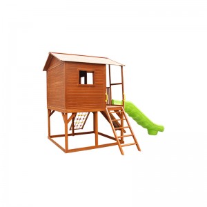 Garden Wooden Cubby House Outdoor Playhouse for Kids with Slide and Sandbox and ladder