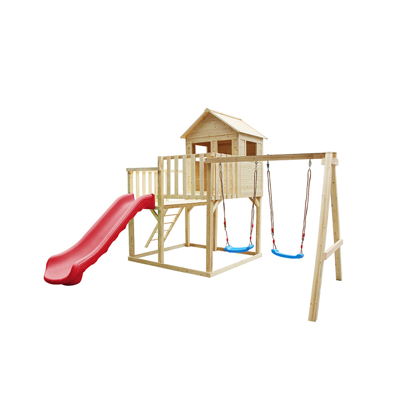 Professional China Playhouse Swing Set - Wooden Gable Roof Wood Children’s Playhouse with Windows Nature Pressure Treated Wood Type – Senxinyuan