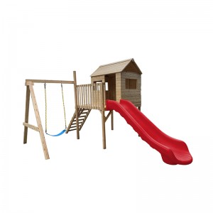 Simple Cheap Outdoor Wooden Playhouses Kids Playhouse Slide with Stairs for Backyard