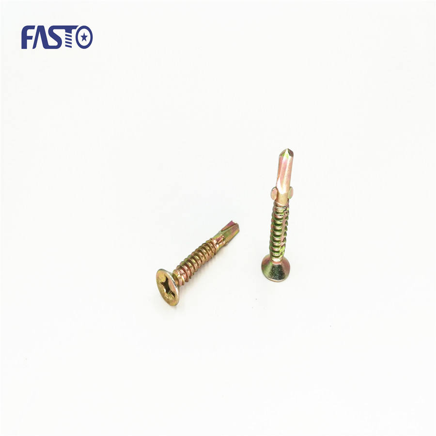 China Manufacturer for Screw Double Threaded - Flat head with nibs under head self drilling screws yellow zinc plated – FASTO detail pictures