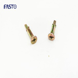 Flat head with nibs under head self drilling screws yellow zinc plated