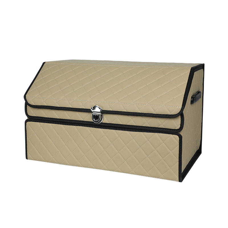 Beige double layer PU leather car trunk organizer with butterfly pattern Featured Image