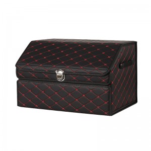 Blackred double layer PU leather car trunk organizer with butterfly pattern