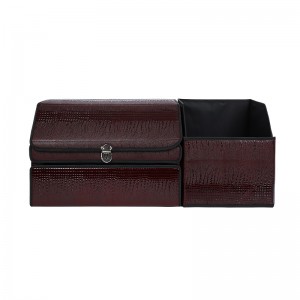 L size coffee double layer combination PU leather car trunk organizer with crocodile pattern