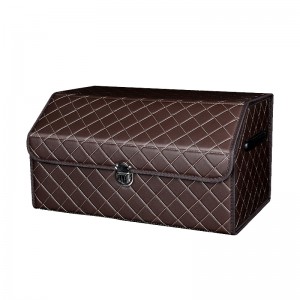 Beige single layer PU leather car trunk organizer with square pattern