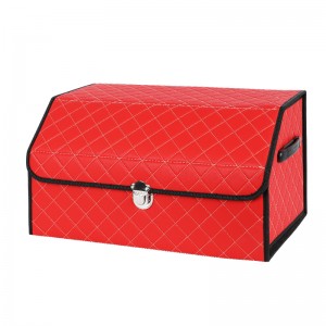 Beige single layer PU leather car trunk organizer with square pattern