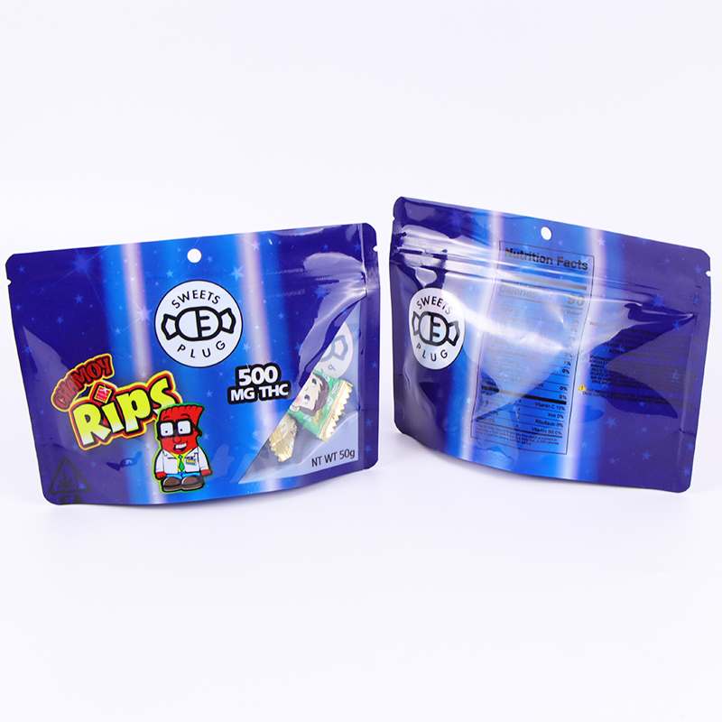 Custom printed mylar smell proof stand up pouch candy food packaging 3.5g mylar ziplock bag