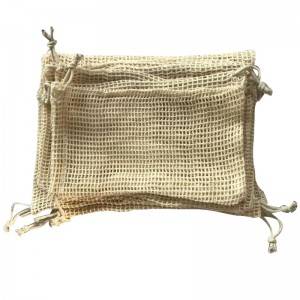 Eco friendly product shopping cotton linen drawstring mesh bag vegetable fruit cotton mesh bag