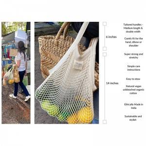 GOTS Eco reusable fruit vegetable carry cotton mesh handbags