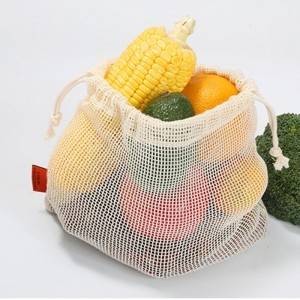 Reusable eco-friendly Fruits Vegetables Cotton Mesh Drawstring Net Bag