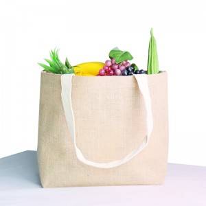 Sedex Wholesale fashion cheap plain burlap jute beach tote bag women shopping bag with canvas handle