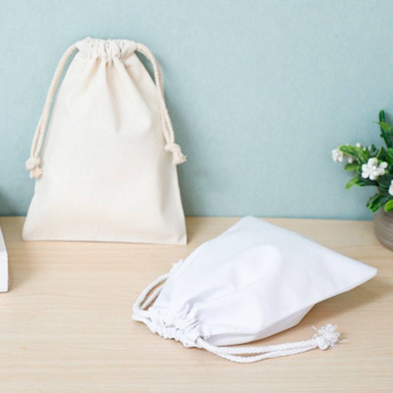 Custom Drawstring Bags Cotton - Small organic cotton canvas drawstring bag sack dust drawstring cloth fabric bag with logo – Fei Fei
