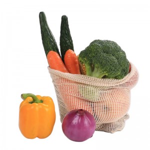 Cotton mesh fruit bag produce mesh tote bag with string
