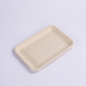 8*5.5 INCH Compostable Heavy-Duty Disposable Food BBQ Fruit Tray, Microwave Paper Plates Waterproof and Oil-Proof Heavy Duty Trays, 100% Biodegradable Rectangle Disposable Plates