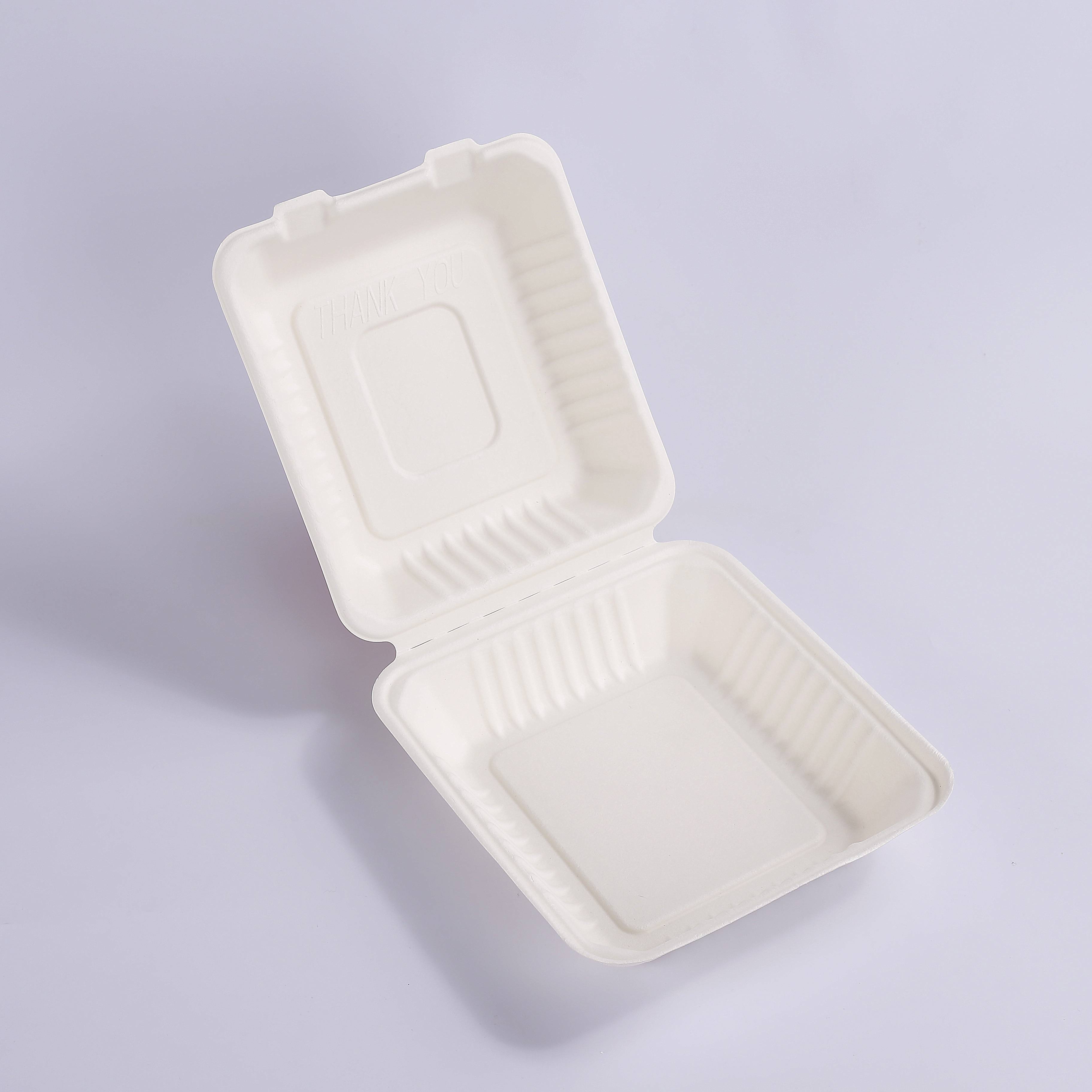 Factory selling Sugarcane Take Out Box - Bagasse 8*8″ Shallow Clamshell Takeout Containers, Biodegradable Eco Friendly Take Out to Go Food Containers with Lids for Lunch Leftover Meal Prep S...