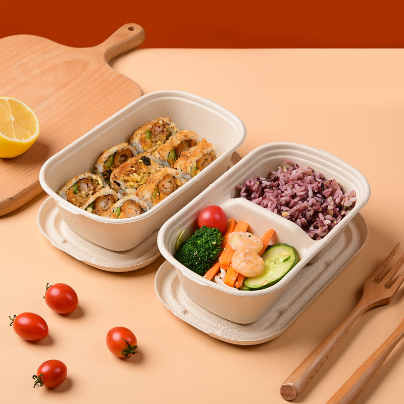 OEM China Compostable Dinnerware - 850ml 2-COM Bagasse Salad Takeout Containers, Biodegradable Eco Friendly Take Out To Go Food Containers with Lids for Lunch Leftover Meal Prep Storage, Microwave...