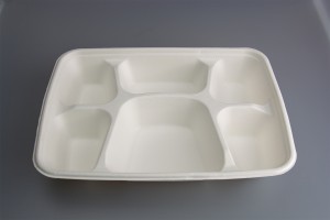100% Compostable 6 Compartment 11*8.7 INCH Plates,Eco-Friendly Disposable Bagasse Tray,Heavy Duty School Lunch Tray