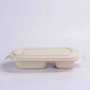 750ml 2-COM Bagasse Takeout Containers, Biodegradable Eco Friendly Take Out To Go Food Containers with Lids for Lunch Leftover Meal Prep Storage, Microwave and Freezer Safe