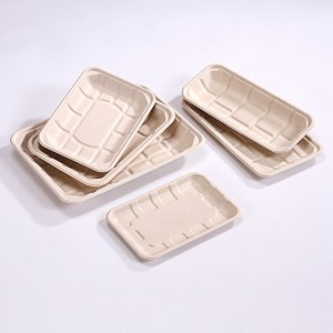 9.5*7 INCH Compostable Heavy-Duty Disposable Food BBQ Fruit Tray, Microwave Paper Plates Waterproof and Oil-Proof Heavy Duty Trays, 100% Biodegradable Rectangle Disposable Plates