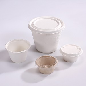 Portion Cups 2 oz Disposable Jello Shot Cups PET Paper Lid Compostable Ice cream Cups Souffle Containers Condiment Sauce Cups Party Snack Paper Bowl Non – Plastic Small Sample Paper Soup Cup Biodegradable Natural Bagasse