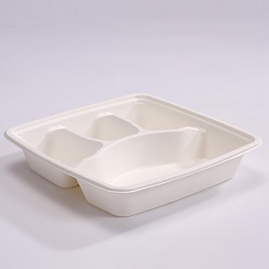 ZZ Eco Products SC94 Rectangle Biodegradable Bagasse 3-Compartments-Food Container