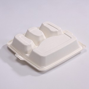 ZZ Eco Products SC94 Rectangle Biodegradable Bagasse 3-Compartments-Food Container