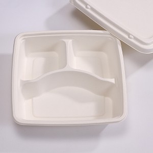 ZZ Eco Products SC93 Rectangle Biodegradable Bagasse 3-Compartments-Food Container