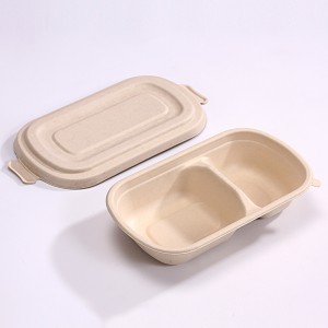 850ml 2-COM Bagasse Salad Takeout Containers, Biodegradable Eco Friendly Take Out To Go Food Containers with Lids for Lunch Leftover Meal Prep Storage, Microwave and Freezer Safe