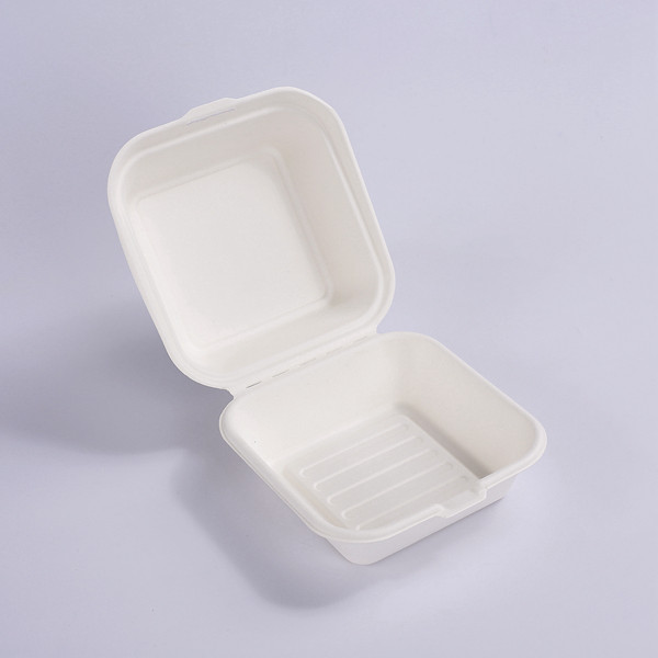 Factory made hot-sale Sugarcane Clamshells - ZZ Biodegradable 6X6 Take Out Hinged Clamshell Compostable Large Hinged Sandwich & Hamburger Container – ZHONGSHENG