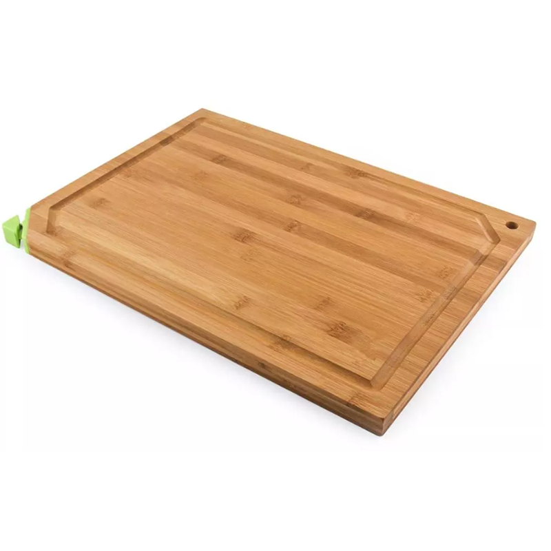 Bamboo cutting board with juice groove and knife sharpener