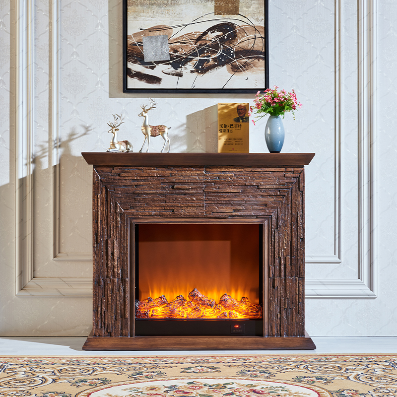 Natural Style Antique Wood Grain Color Electric Fireplace Exterior Frame