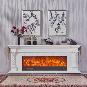 White Modern Solid Wood Electric Fireplace TV Stand Entertainment