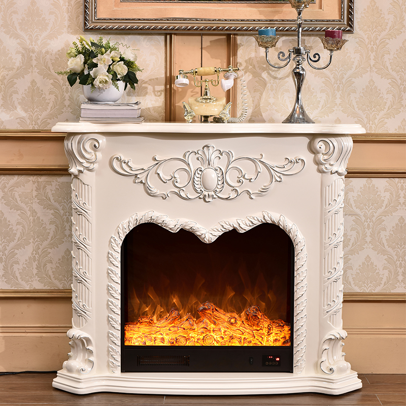 47″ Corner Vintage Resin Carved Electric Fireplace Mantel Package Solid Wooden Surround