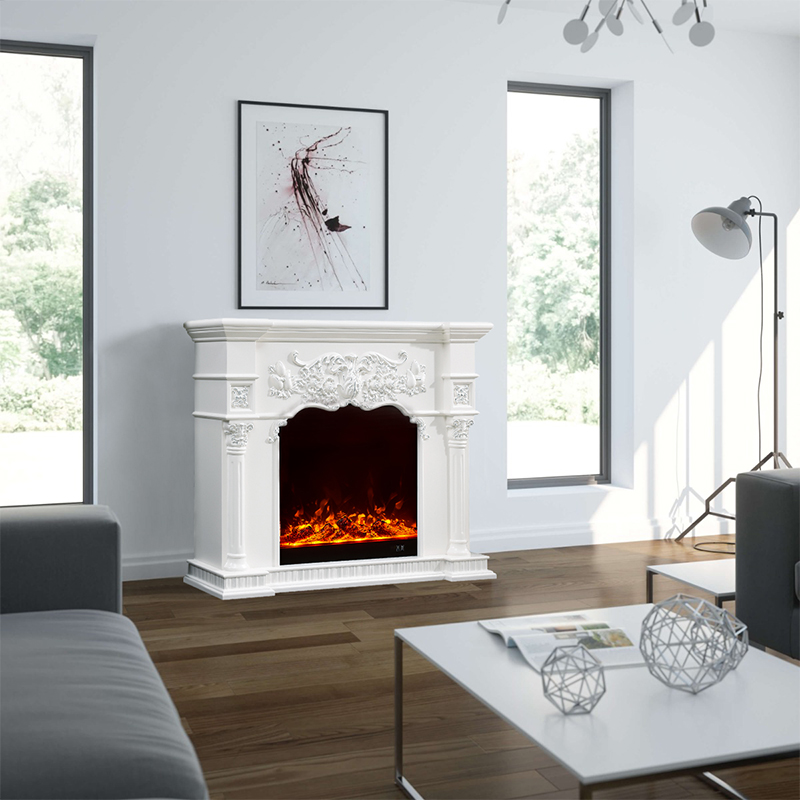 Traditional White fireplace wood mantel shalf with linear insert