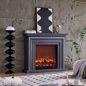 Grey Stêrk bi Metal Stripe Frame Sculpted Electric Fireplace Shelf